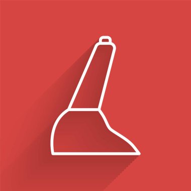 Beyaz çizgili el freni ikonu uzun gölgeli izole edilmiş. Park freni kolu. Vektör İllüstrasyonu