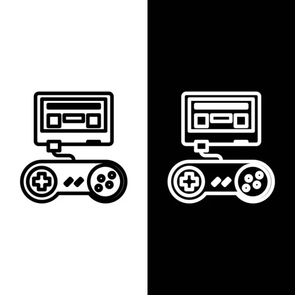 Set Line Videospielkonsole Mit Joystick Symbol Isoliert Auf Schwarz Weißem — Stockvektor