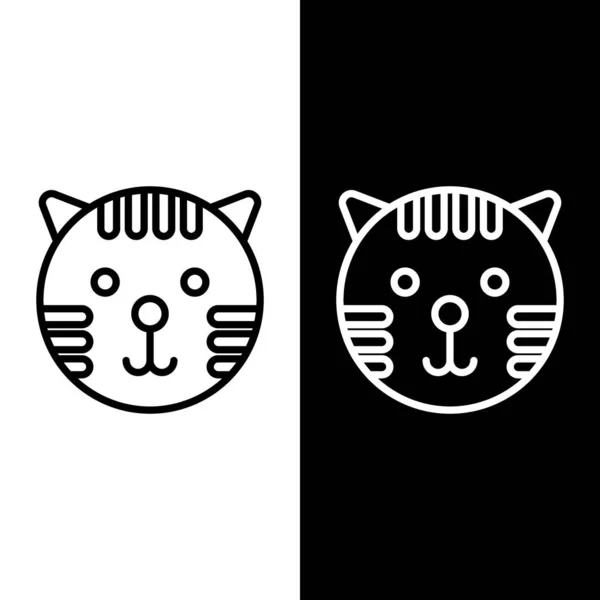 Установить Линию Tiger Знак Зодиака Значок Изолирован Черно Белом Фоне — стоковый вектор