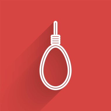 Uzun gölgeli beyaz çizgi darağacı halatı asılı ikon. İpe bağlanmış halat. İntihar, asılma ya da linç. Vektör İllüstrasyonu