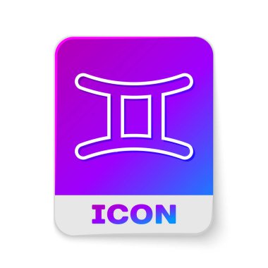 Beyaz çizgi Gemini burç simgesi beyaz arka planda izole edildi. Astrolojik yıldız falı koleksiyonu. Dikdörtgen renk düğmesi. Vektör İllüstrasyonu