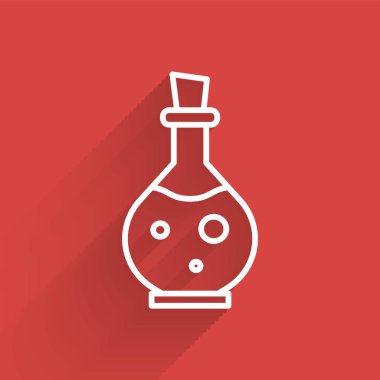 Beyaz çizgili, uzun gölgeli sihirli iksir ikonu olan cam şişe. Bilgisayar oyunu varlığı. Vektör İllüstrasyonu