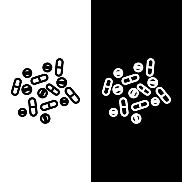 Встановіть Лінію Медицина Таблетки Або Таблетки Ізольовані Чорно Білому Тлі — стоковий вектор