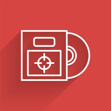 Kutu simgesinde uzun gölgeli beyaz çizgi CD 'si ya da DVD diski. Küçük disk işareti. Vektör İllüstrasyonu
