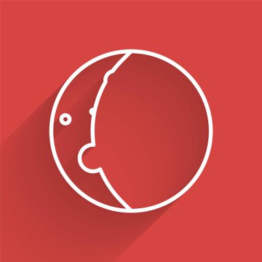 Güneş tutulmasının beyaz çizgi simgesi uzun gölgelerle izole edilmiş. Tam sonar tutulması. Vektör İllüstrasyonu