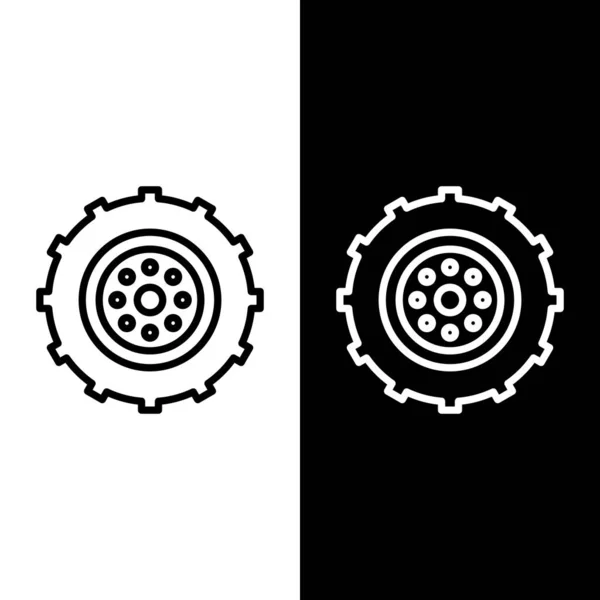 Set Line Car Wheel Icon Isolated Black White Background Vector — Stock Vector