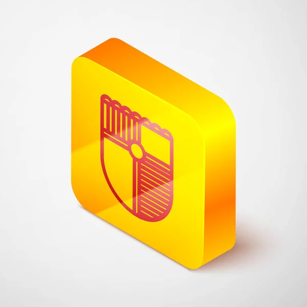 Isometrische Lijn Schild Voor Spel Pictogram Geïsoleerd Grijze Achtergrond Gele — Stockvector