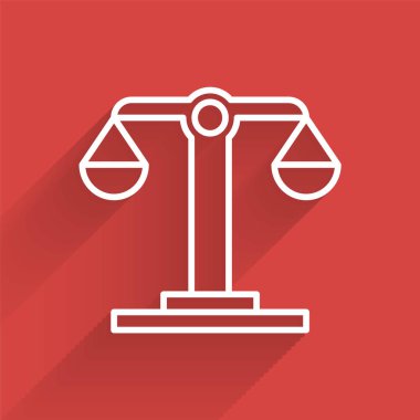 Beyaz çizgi Terazi burç simgesi uzun gölgeli izole edilmiş. Astrolojik yıldız falı koleksiyonu. Vektör İllüstrasyonu