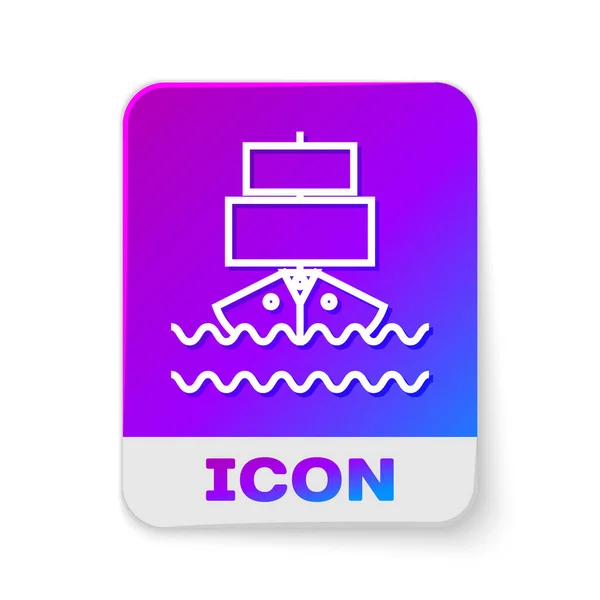 White Line Ship Icon Isolated White Background Rectangle Color Button — ストックベクタ