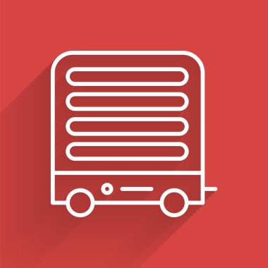 Beyaz çizgi elektrikli ısıtıcı ikonu uzun gölgeli izole edilmiş. Uzaktan kumandalı kızıl ötesi ısıtıcı. Klima kontrolü. Vektör İllüstrasyonu