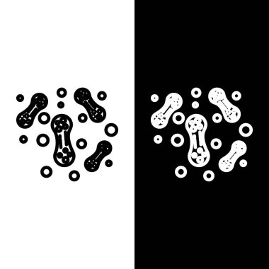 Siyah ve beyaz arkaplanda izole edilmiş çizgi bakteri simgesi belirle. Bakteriler ve mikroorganizmalar, sebep olan mikroorganizma hastalıkları, hücre kanseri, mikrop, virüs, mantar. Vektör İllüstrasyonu