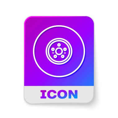 Beyaz çizgi araba fren diski simgesi beyaz arkaplanda izole edildi. Dikdörtgen renk düğmesi. Vektör İllüstrasyonu