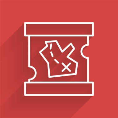 Beyaz çizgi Korsan hazine haritası simgesi uzun gölgeli izole edilmiş. Vektör İllüstrasyonu