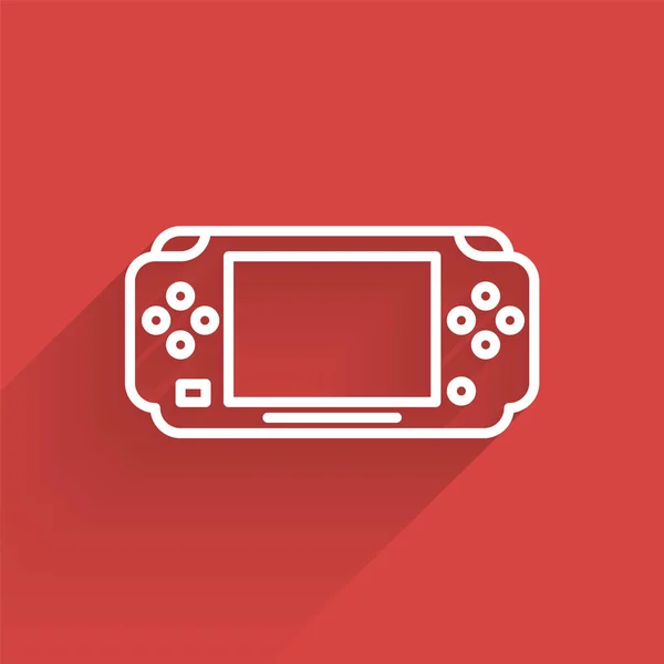 Weiße Linie Tragbare Videospielkonsole Symbol Isoliert Mit Langem Schatten Gamepad — Stockvektor