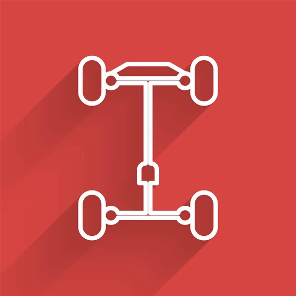 Witte Lijn Chassis Auto Pictogram Geïsoleerd Met Lange Schaduw Vector — Stockvector