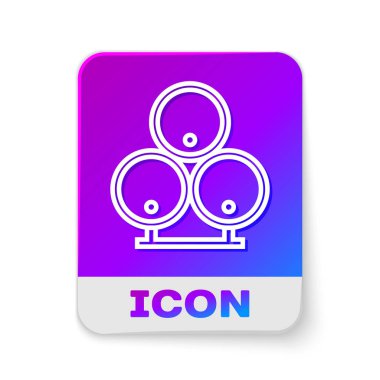 Beyaz çizgi ahşap varil ikonu beyaz arka planda izole edildi. Alkol fıçısı, içki kabı, bira için tahta fıçı, viski, şarap. Dikdörtgen renk düğmesi. Vektör İllüstrasyonu