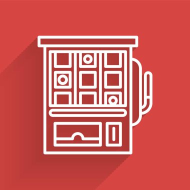 Beyaz çizgi kumar makinesi simgesi uzun gölgeyle izole edildi. Vektör İllüstrasyonu