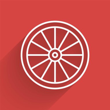 Beyaz çizgi Araba Tekerleği simgesi uzun gölgeli. Vektör İllüstrasyonu