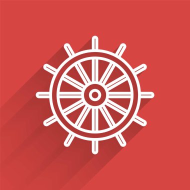 Beyaz çizgi direksiyon ikonu uzun gölgeli izole edilmiş. Vektör İllüstrasyonu