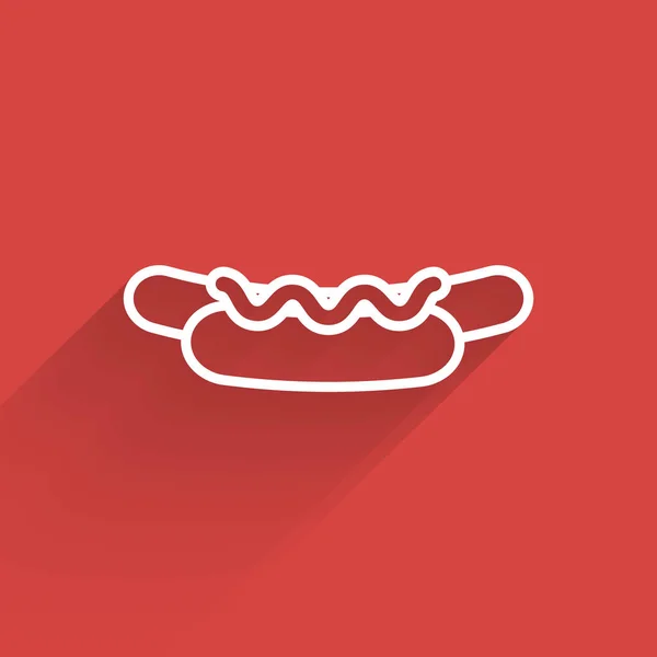 Witte Lijn Hotdog Sandwich Met Mosterd Pictogram Geïsoleerd Met Lange — Stockvector