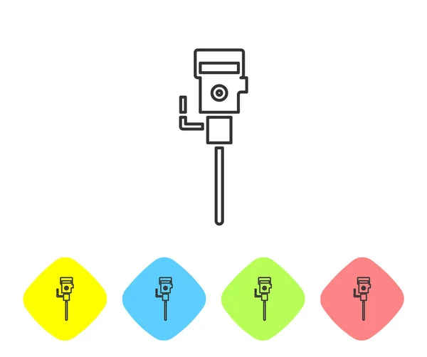 Graue Linie Bau Presslufthammer Symbol isoliert auf weißem Hintergrund. setzen Sie Symbole in farbigen Rautenknöpfen. Vektorillustration — Stockvektor