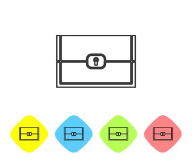 Oyun simgesi için gri çizgi göğsü beyaz arkaplanda izole edildi. Renkli eşkenar dörtgen düğmelerine simgeleri yerleştir. Vektör İllüstrasyonu