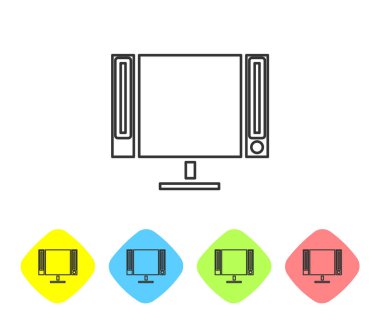 Gri çizgi Akıllı TV simgesi beyaz arkaplanda izole edildi. Televizyon tabelası. Renkli eşkenar dörtgen düğmelerine simgeleri yerleştir. Vektör İllüstrasyonu