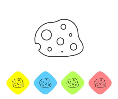 Gri çizgi göktaşı simgesi beyaz arkaplanda izole edildi. Renkli eşkenar dörtgen düğmelerine simgeleri yerleştir. Vektör İllüstrasyonu