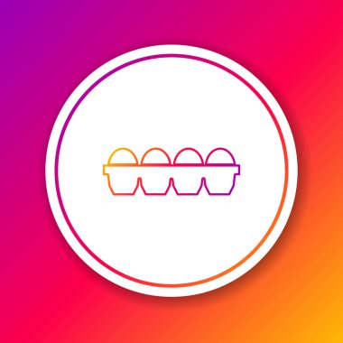 Renkli tavuk yumurtası renkli arka planda izole edilmiş bir kutu simgesi. Çember beyaz düğme. Vektör İllüstrasyonu