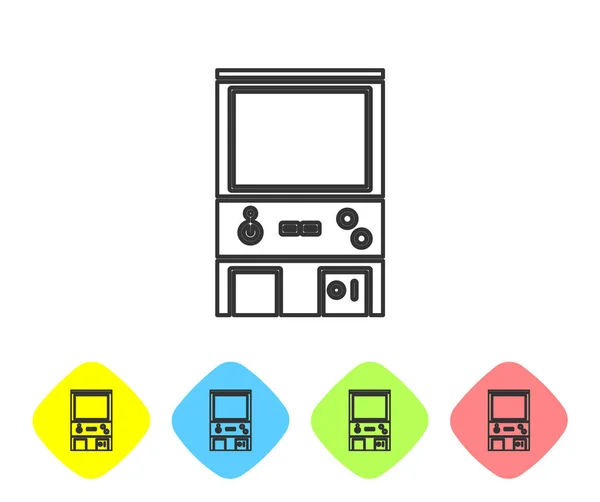 Ligne grise Retro arcade icône de la machine de jeu isolé sur fond blanc. Définir des icônes dans les boutons couleur losange. Illustration vectorielle — Image vectorielle