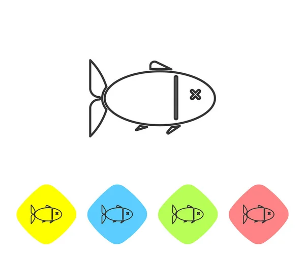 Grey line Fish icon isolated on white background. Set icons in color rhombus buttons. Vector Illustration — Stock Vector