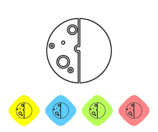 Línea gris Eclipse del icono del sol aislado sobre fondo blanco. Eclipse total de sonar. Establecer iconos en los botones de rombo de color. Ilustración vectorial — Archivo Imágenes Vectoriales