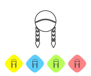 Gri çizgi Braid simgesi beyaz arkaplanda izole edildi. Renkli eşkenar dörtgen düğmelerine simgeleri yerleştir. Vektör İllüstrasyonu