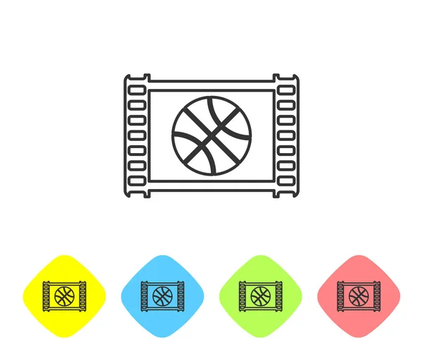 白い背景に隔離されたグレーラインバスケットボールゲームビデオアイコン。カラールームバスボタンにアイコンを設定します。ベクターイラスト — ストックベクタ