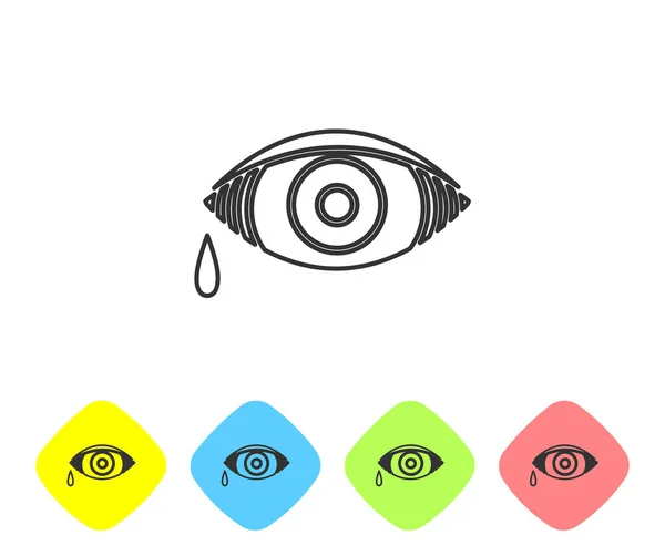 Graue Linie rötliches Auge aufgrund viraler, bakterieller oder allergischer Konjunktivitis Symbol auf weißem Hintergrund isoliert. setzen Sie Symbole in farbigen Rautenknöpfen. Vektorillustration — Stockvektor