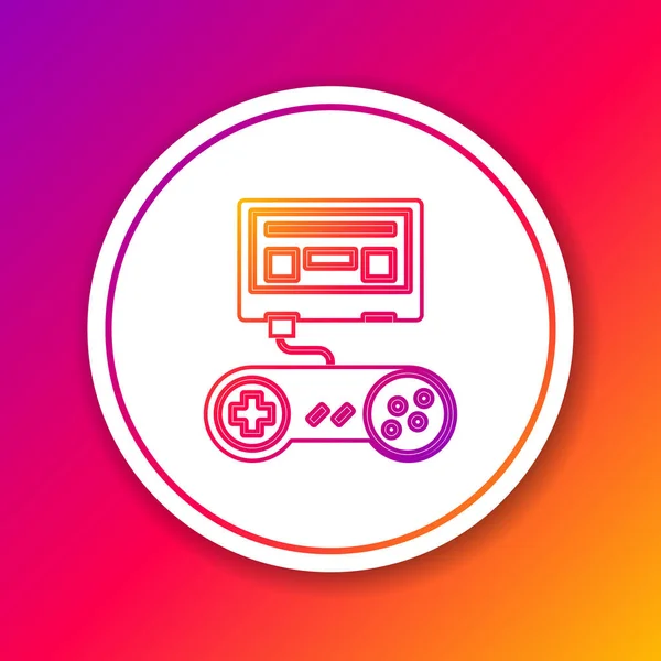 Färg linje Videospel konsol med joystick ikon isolerad på färg bakgrund. Cirkelvit knapp. Vektor Illustration — Stock vektor