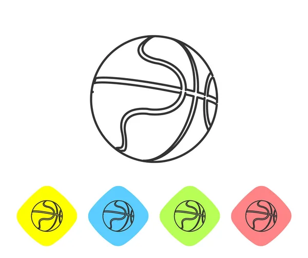 Grijze lijn Basketbal pictogram geïsoleerd op witte achtergrond. Sport symbool. Stel pictogrammen in de kleur van de ruit knoppen. Vector Illustratie — Stockvector