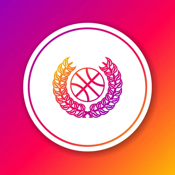 Color line Award with basketball ball icon isolated on color background. Laurel wreath. Winner trophy. Championship or competition trophy. Circle white button. Vector Illustration — Stock Vector