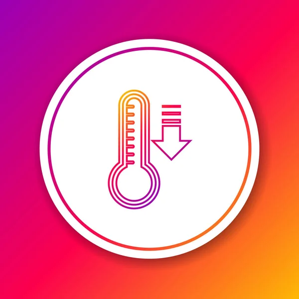 Kleurlijn Meteorologie thermometer meten warmte en koude pictogram geïsoleerd op kleur achtergrond. Thermometer apparatuur toont warm of koud weer. Cirkel witte knop. Vector Illustratie — Stockvector