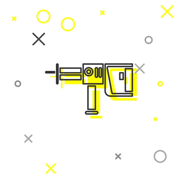 Grijze lijn Elektrische roterende hamer boor machine pictogram geïsoleerd op witte achtergrond. Werktuig voor de bouw, afwerking, reparatie. Vector Illustratie — Stockvector