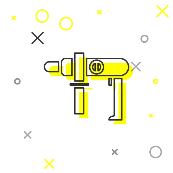 Grijze lijn Elektrische boor machine pictogram geïsoleerd op witte achtergrond. Reparatie gereedschap. Vector Illustratie — Stockvector