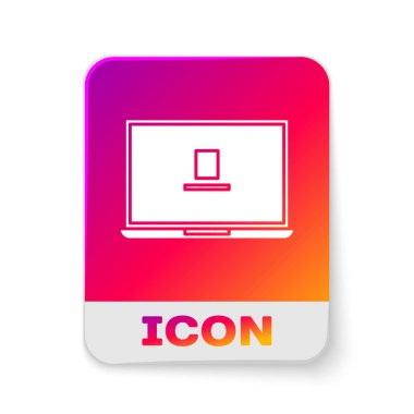 Beyaz Dizüstü Bilgisayar simgesi beyaz arka planda yalıtılmış. Boş ekran işareti olan bilgisayar not defteri. Dikdörtgen renk düğmesi. Vektör İllüstrasyonu