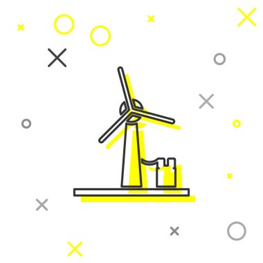 Gri çizgi rüzgar türbini simgesi beyaz arkaplanda izole edildi. Rüzgar jeneratörü işareti. Elektrik üretimi için yel değirmeni. Vektör İllüstrasyonu