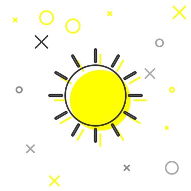 Gri çizgi Güneş simgesi beyaz arka plan üzerinde izole. Vektör İllüstrasyonu