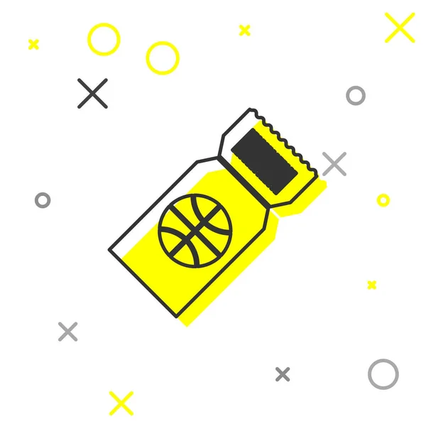 Línea gris ícono del boleto del juego de baloncesto aislado sobre fondo blanco. Ilustración vectorial — Vector de stock