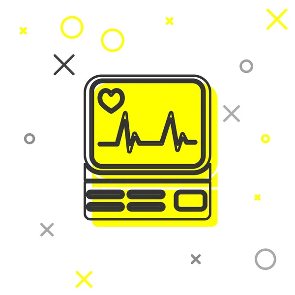 Grey line Computer monitor with cardiogram icon isolated on white background. Monitoring icon. ECG monitor with heart beat hand drawn. Vector Illustration — Stock Vector