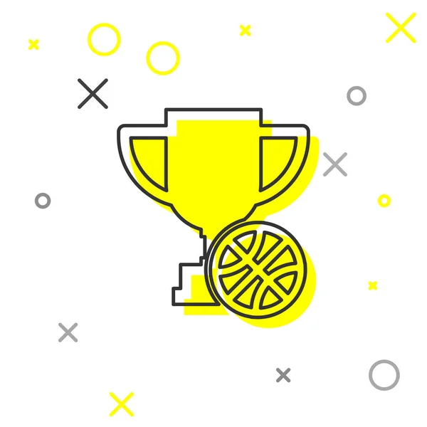 Grey line Award cup with basketball ball icon isolated on white background. Winner trophy symbol. Championship or competition trophy. Vector Illustration — Stock Vector