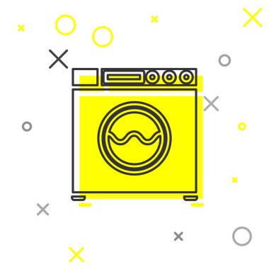 Beyaz arka planda gri çizgi yıkama simgesi izole edildi. Çamaşır makinesi simgesi. Çamaşır makinesi, çamaşır makinesi. Ev aletleri sembolü. Vektör İllüstrasyonu