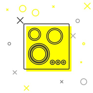 Gri çizgi gazlı soba ikonu beyaz arka planda izole edildi. Mutfak tabelaları. Dört daire ocağı olan bir hob. Vektör İllüstrasyonu