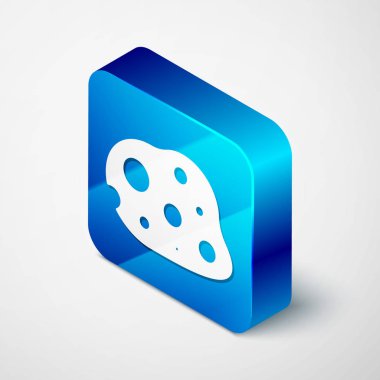 Isometric Asteroid simgesi beyaz arkaplanda izole edildi. Mavi kare düğme. Vektör İllüstrasyonu